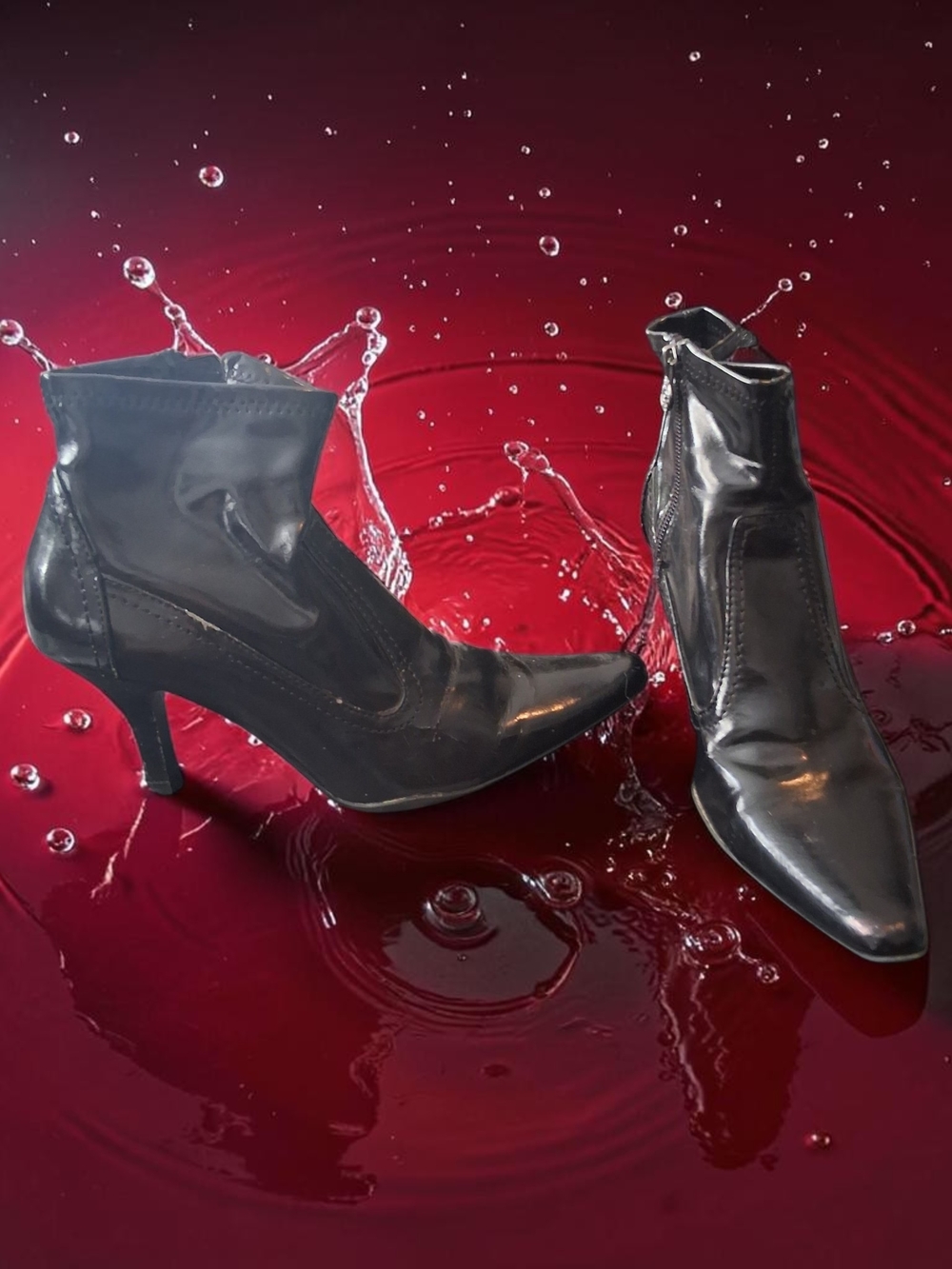 Vintage Etienne Aigner Black Patent Pointed Toe Stiletto Ankle Boots Autumn Cute